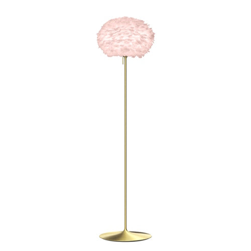 Eos Evia Floor Lamp by Umage - Medium, Lampshade Rose, Floor stand Brushed brass, Floor Lamp Installed in the bedroom, living, and dining room