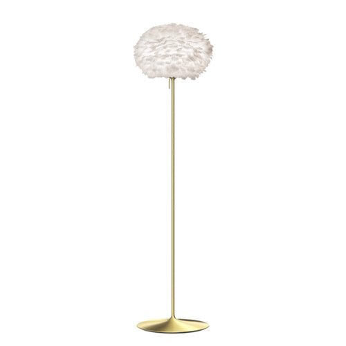 Eos Evia Floor Lamp by Umage - Medium, Lampshade White, Floor stand Brushed brass, Floor Lamp Installed in the bedroom, living, and dining room