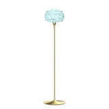 Eos Evia Floor Lamp by Umage - Mini, Lampshade Blue, Floor stand Brushed brass, Floor Lamp Installed in the bedroom, living, and dining room
