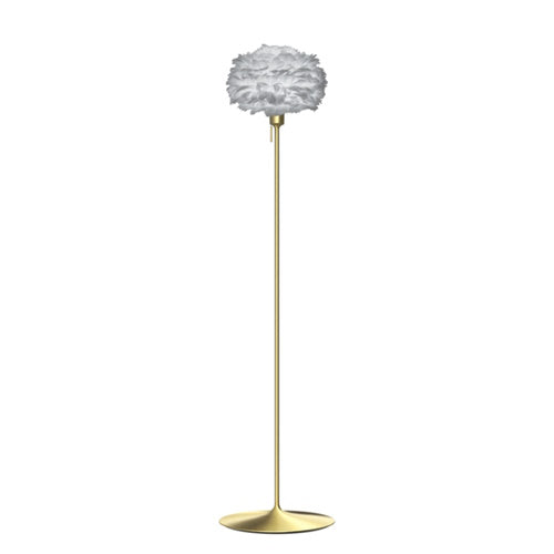 Eos Evia Floor Lamp by Umage - Mini, Lampshade Grey, Floor stand Brushed brass, Floor Lamp Installed in the bedroom, living, and dining room