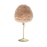 Eos Evia Table Lamp by Umage – Medium, Lampshade Brown, Table stand Brushed Brass installed in the living room or bedroom