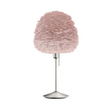 Eos Evia Table Lamp by Umage – Medium, Lampshade Rose, Table stand Brushed Steel installed in the living room or bedroom