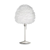 Eos Evia Table Lamp by Umage – Medium, Lampshade White, Table stand Brushed Steel installed in the living room or bedroom