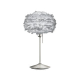 Eos Evia Table Lamp by Umage – Mini, Lampshade Grey, Table stand Brushed Steel installed in the living room or bedroom