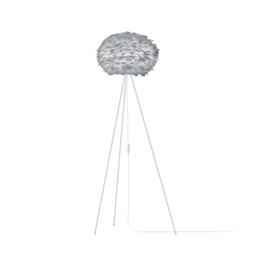 Eos Evia Tripod Floor Lamp by Umage - Medium, Grey lampshade, Tripod Floor Lamp White standing in the living room