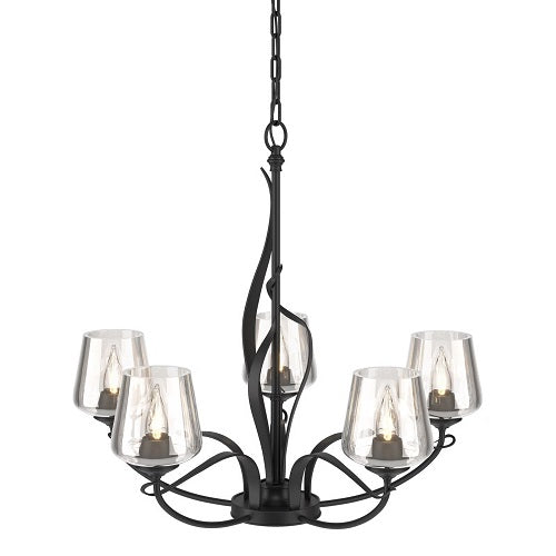 FLORA 5 ARM CHANDELIER BY HUBBARDTON FORGE, FINISH: BLACK, CLEAR GLASS,  , | CASA DI LUCE LIGHTING