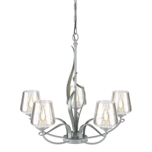 FLORA 5 ARM CHANDELIER BY HUBBARDTON FORGE, FINISH: VINTAGE PLATINUM, CLEAR GLASS,  , | CASA DI LUCE LIGHTING