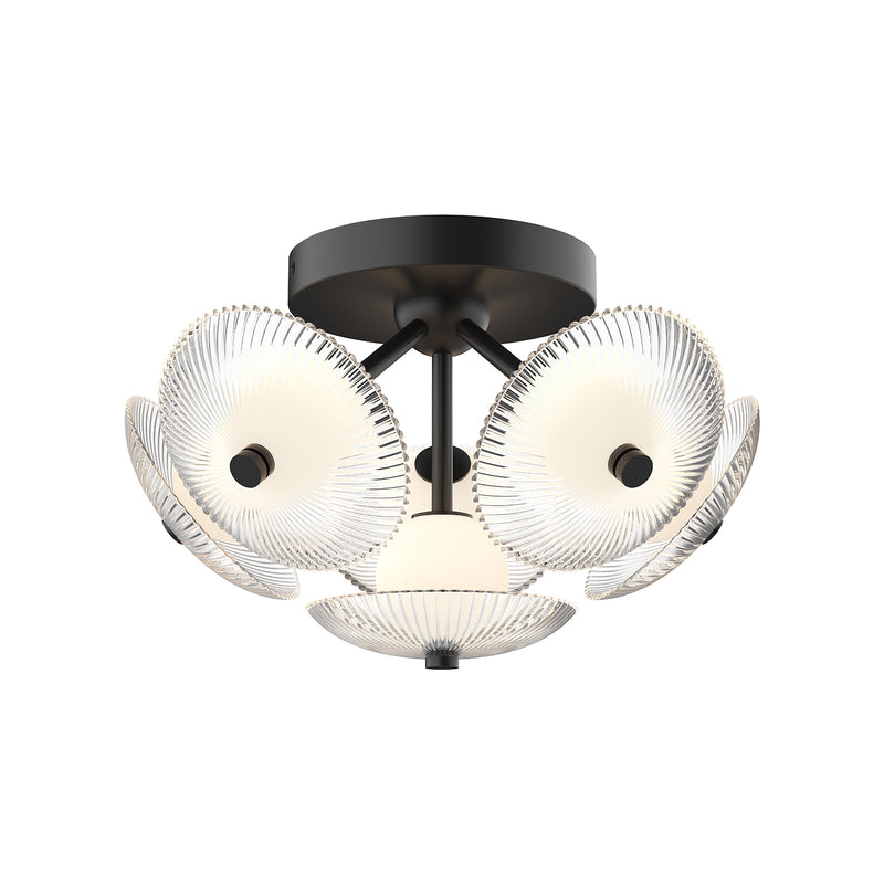 Hera Ceiling Light by Alora Mood - Large, Matte Black/Clear Ribbed Glass