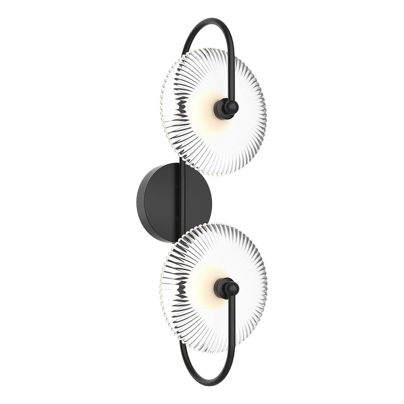 Hera Wall Sconce by Alora Mood - Double, Matte Black/Clear Ribbed Glass