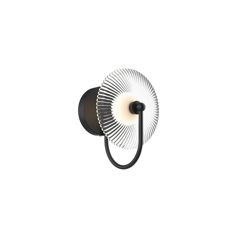 Hera Wall Sconce by Alora Mood - Single, Matte Black/Clear Ribbed Glass
