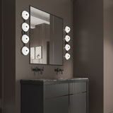 Holt Vanity Light by Kuzco - Black/Glossy Opal Glass, 4 Lights fixed along sides the mirror