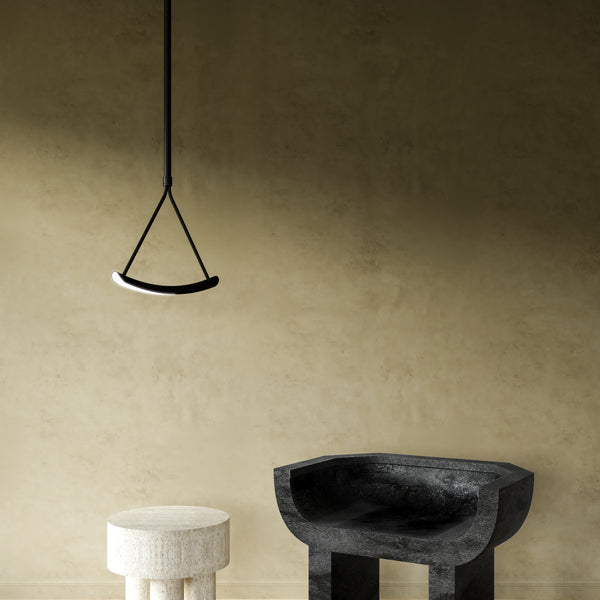 Mobil Pendant by Kuzco - Black, Hanging above on stool
