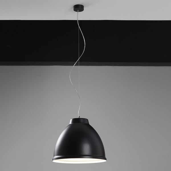 Pavilion Pendant Light By Egoluce-Black Color With White Interior hanging on Ceiling