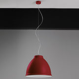 Pavilion Pendant Light By Egoluce-Red Color With White Interior hanging on Ceiling