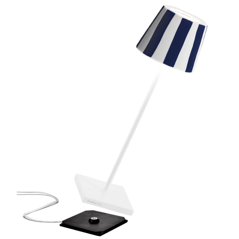 Poldina Lido Battery Operated Table Lamp, Color: White With Blue Strips