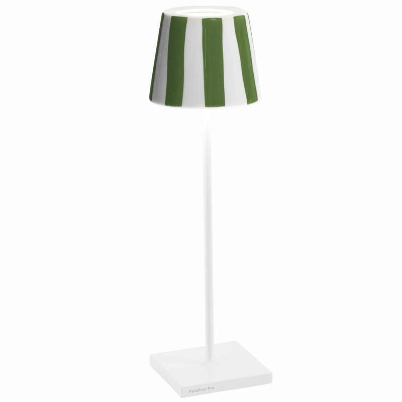 Poldina Lido Battery Operated Table Lamp By Zafferano Finish White With Green Stripes