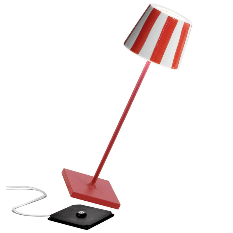 Poldina Lido Battery Operated Table Lamp, Color: White With Red Stripes