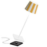 Poldina Lido Battery Operated Table Lamp, Color: White With Yellow Stripes