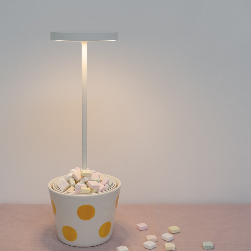 Poldina Reverso Battery Operated Table Lamp By Zafferano, Finish: White