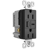 Black Radiant 15A Tamper Resistant Ultra Fast USB Type A/C Outlet by Legrand Radiant