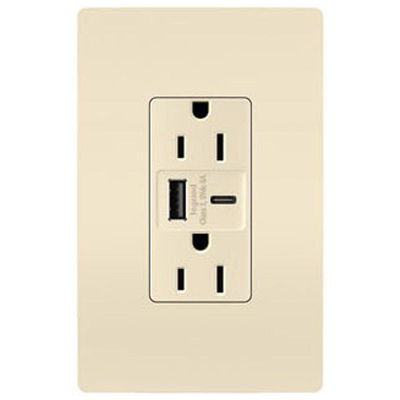 Light Almond Radiant 15A Tamper Resistant Ultra Fast USB Type A/C Outlet by Legrand Radiant