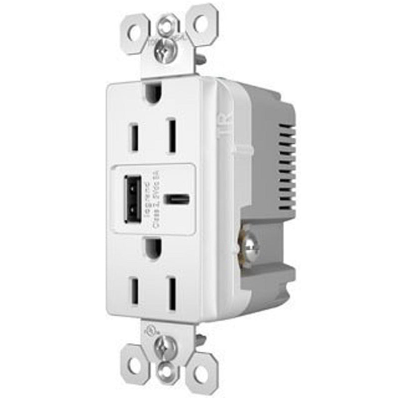 White Radiant 15A Tamper Resistant Ultra Fast USB Type A/C Outlet by Legrand Radiant