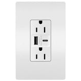 White Radiant 15A Tamper Resistant Ultra Fast USB Type A/C Outlet by Legrand Radiant