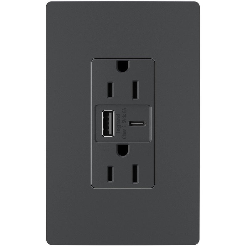 Graphite Radiant 15A Tamper Resistant Ultra Fast USB Type A/C Outlet by Legrand Radiant