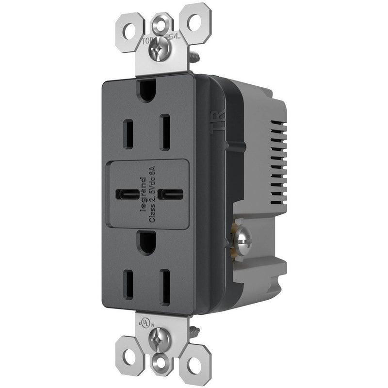 Graphite Radiant 15A Tamper Resistant Ultra Fast USB Type C/C Outlet by Legrand Radiant
