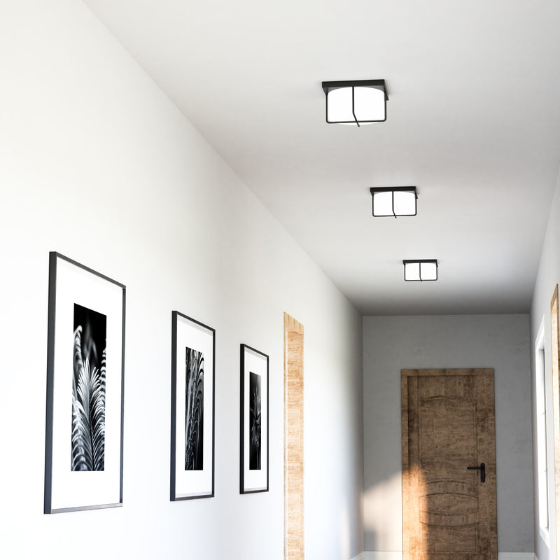 Regalo Ceiling Light By Kuzco - Black/Opal Glass Ceiling Light in Hallway