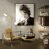 Gold Plated and Glossy White Sinatra Floor Lamp in Living Room