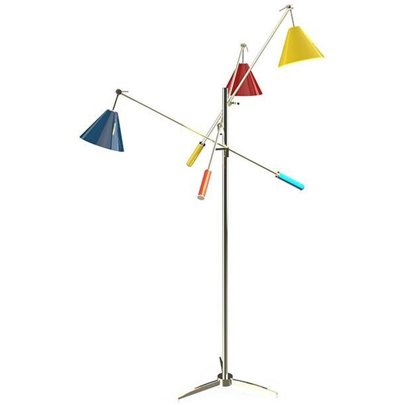 Nickel Plated and Matte Blue and Red and Yellow Sinatra Floor Lamp by Delightfull