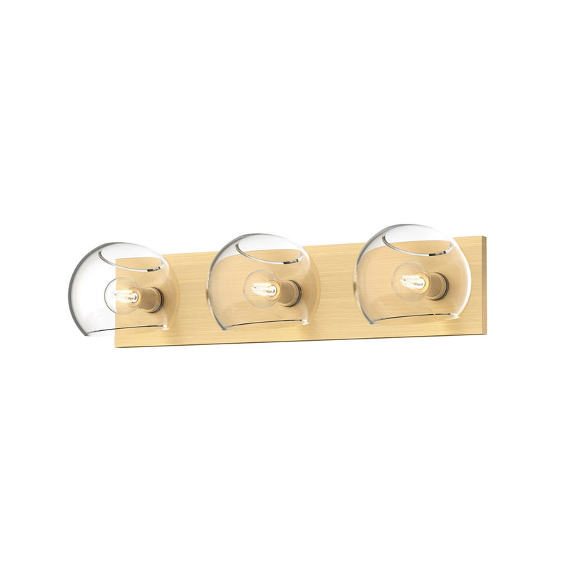 Willow Vanity Light By Alora - 3 Lights Brushed Gold Color with Clear Glass