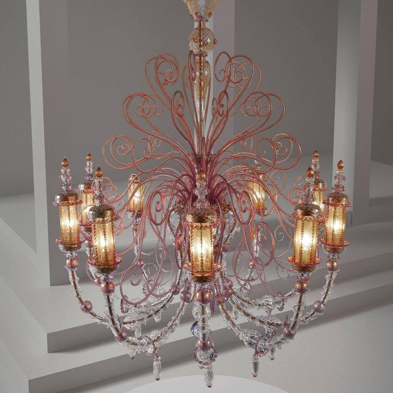 Bucintoro Chandelier by Sylcom, Color: Amethyst and 24kt Gold - Sylcom, Finish: Gold, Size: Medium | Casa Di Luce Lighting