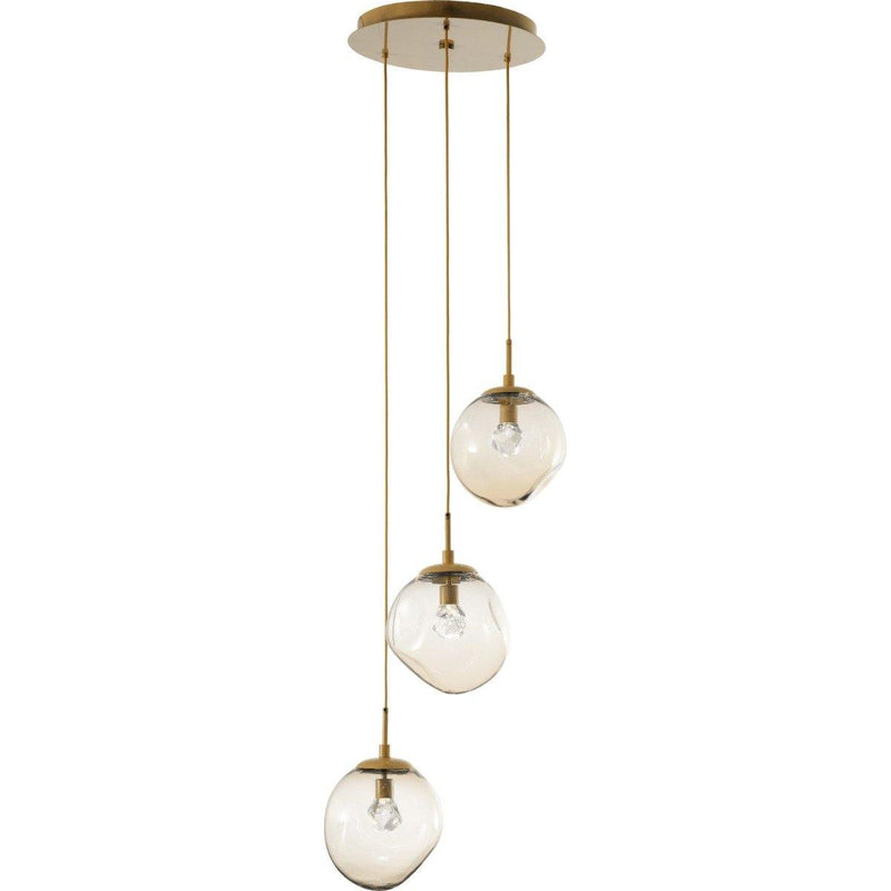 Aster 3 Light Pendant by Hammerton, Color: Floret Crystal with Amber Glass-Hammerton Studio, Finish: Gilded Brass,  | Casa Di Luce Lighting