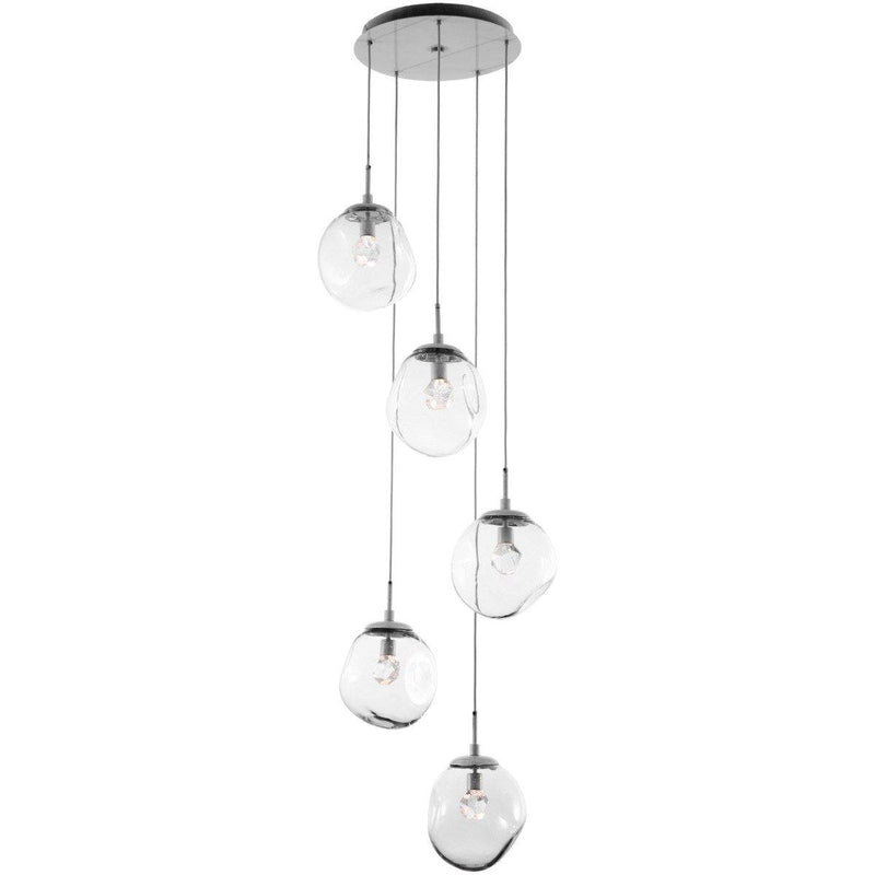 Aster 5 Light Pendant by Hammerton, Color: Zircon Crystal with Clear Glass-Hammerton Studio, Finish: Metallic Beige Silver,  | Casa Di Luce Lighting