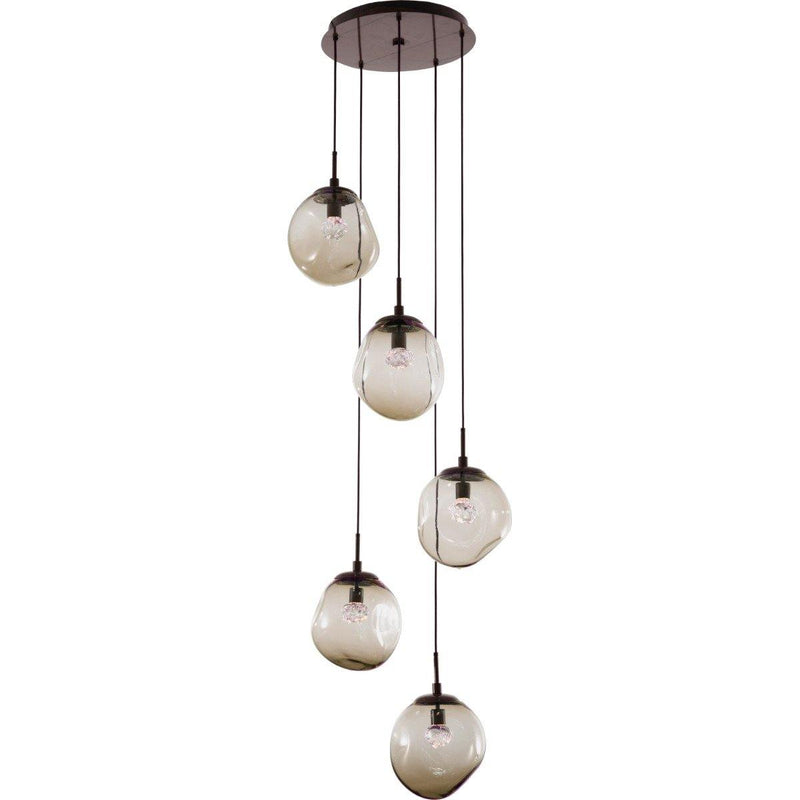 Aster 5 Light Pendant by Hammerton, Color: Floret Crystal with Clear Glass-Hammerton Studio, Finish: Flat Bronze,  | Casa Di Luce Lighting
