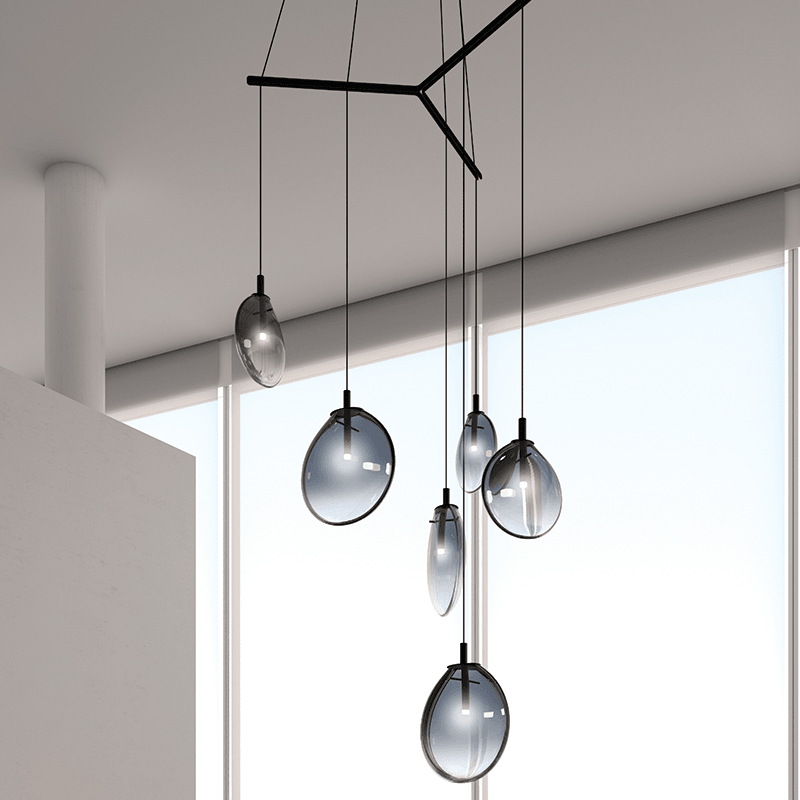 Cantina 6-Light Tri-Spreader LED Pendant by Sonneman, Color: Clear, White, Smokey, ,  | Casa Di Luce Lighting