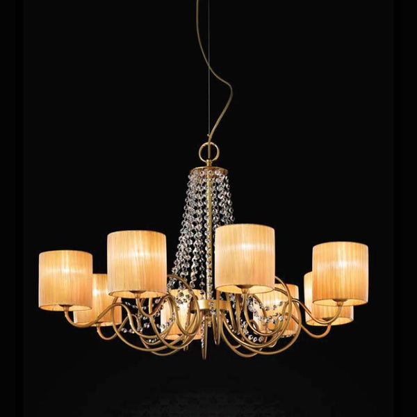 Class 3018-L8L Chandelier by Bellart, Finishing: Gold Lacquered, Gold Leaf, White Lacquered, Glass: Crystal, Violet, lampshades: Amber, White, Violet | Casa Di Luce Lighting