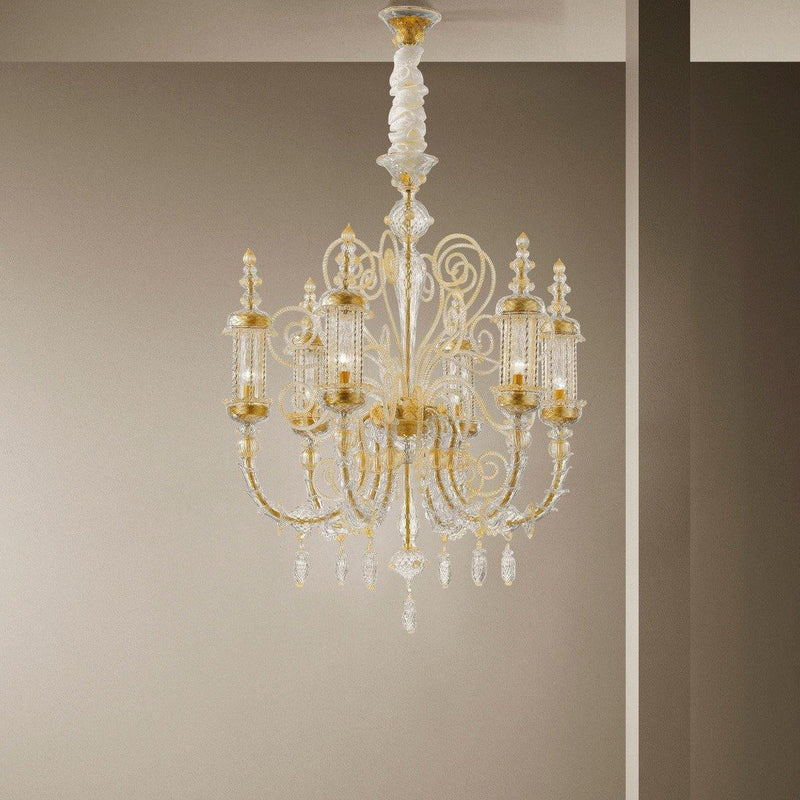 Bucintoro Chandelier by Sylcom, Color: Clear and 24kt Gold - Sylcom, Finish: Gold, Size: Medium | Casa Di Luce Lighting