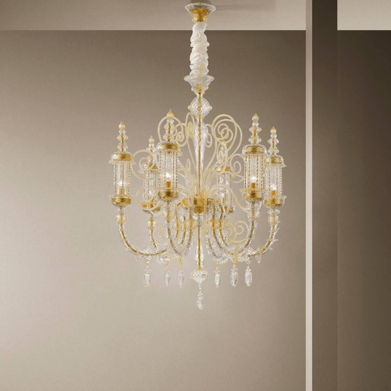 Bucintoro Chandelier by Sylcom, Color: Clear and 24kt Gold - Sylcom, Finish: Silver, Size: Small | Casa Di Luce Lighting