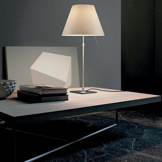 Costanza Telescopic Table Lamp by Luceplan by Luceplan, Colors: White, Comfort Green, Edgy Pink, Soft Skin, Shaded Stone, Primary Red, Liquorice Black, Petroleum Blue, Smart Yellow, Concrete Grey, ,  | Casa Di Luce LightingCostanza Telescopic Table Lamp by Luceplan