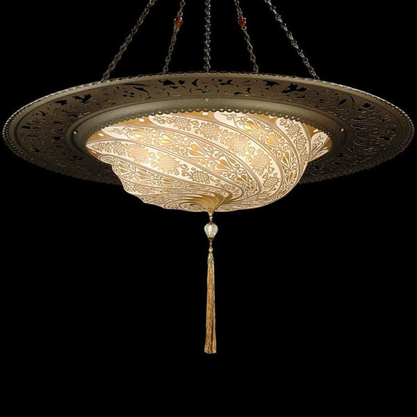 Gold Classic Scudo Saraceno with Metal Ring Suspension by Fortuny
