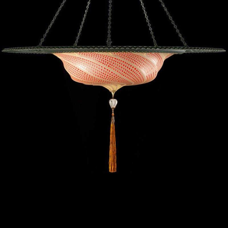 Red Mosaic Scudo Saraceno with Metal Ring Suspension by Fortuny
