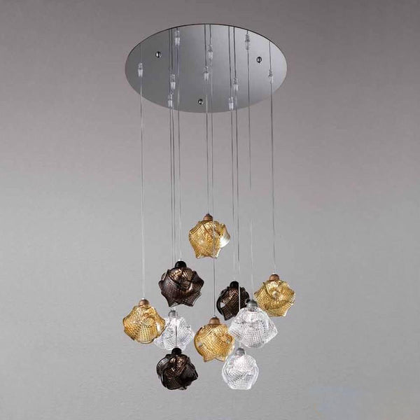 Gomitoli 3011-S10L Chandelier by Bellart, Finishing: Black Lacquered + Chrome, Black Lacquered + Gold, White Lacquered + Chrome, White Lacquered + Gold, Glass: Crystal, Amber, Smoke,  | Casa Di Luce Lighting