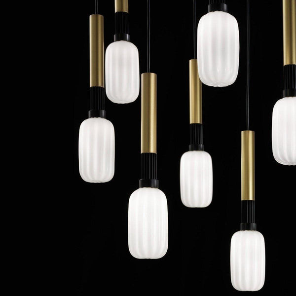 Minerva SC 7 Light Pendant by Evi Style, Color: Glossy Milk White-Evi Style, Smoke Grey, Topaz Yellow-Evi Style, Crystal and Gold 24 Kt-Evi Style, Finish: Black, Gold,  | Casa Di Luce Lighting