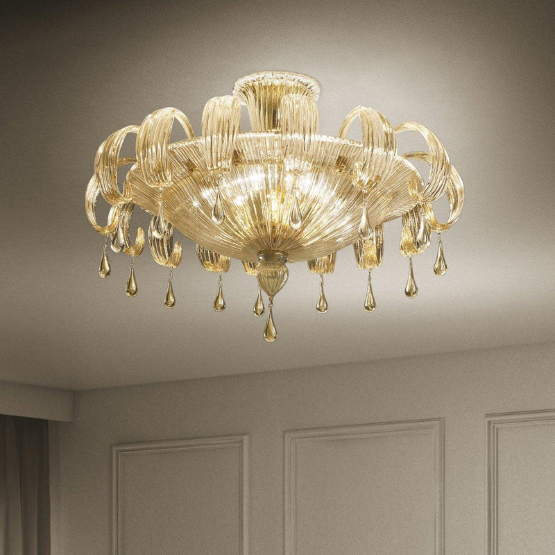 Molin 1386 Chandelier by Sylcom, Color: Smoked and Amber - Sylcom, Finish: Polish Gold, Size: Large | Casa Di Luce Lighting