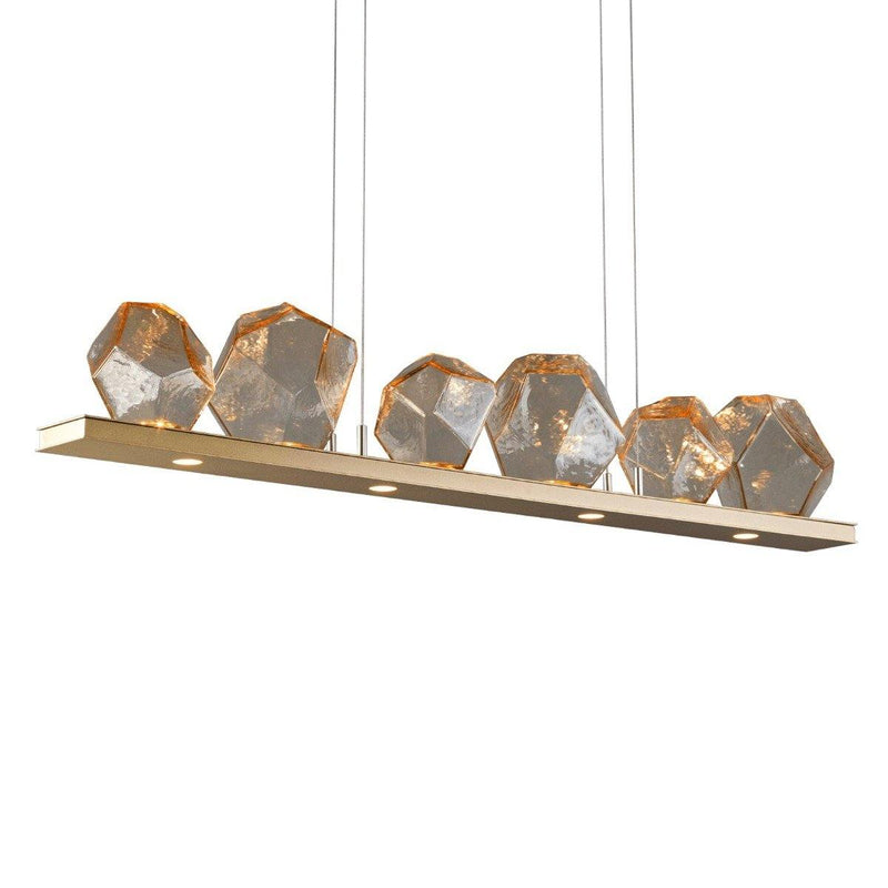 Gem Linear Chandelier by Hammerton, Color: Amber, Finish: Gilded Brass, Size: Small | Casa Di Luce Lighting