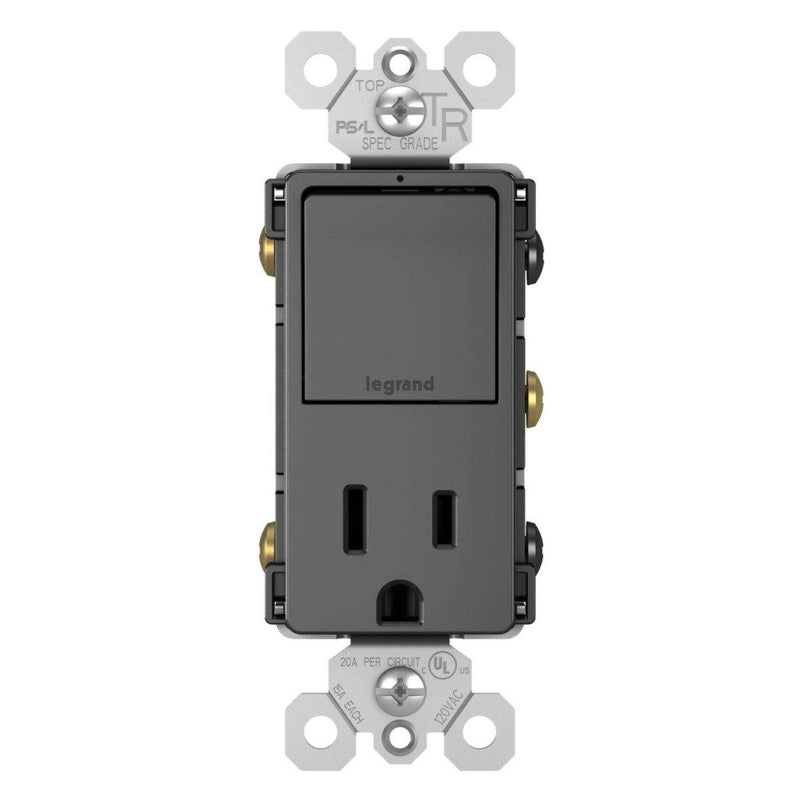 Black Radiant Single-Pole 3-Way Switch with 15A Tamper Resistant Outlet by Legrand Radiant