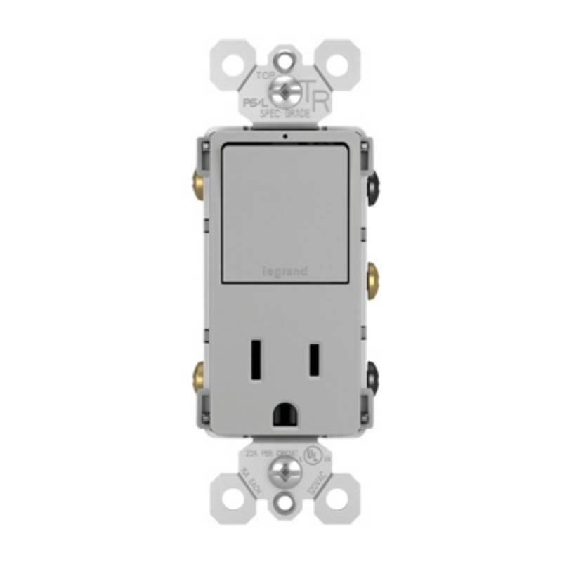 Grey Radiant Single-Pole 3-Way Switch with 15A Tamper Resistant Outlet by Legrand Radiant
